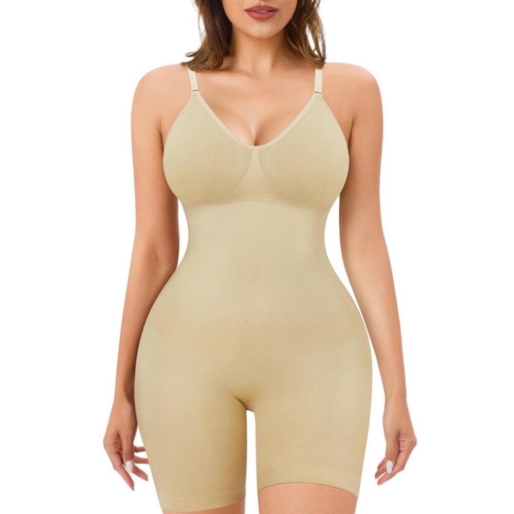Seamless Bodysuit for Women Tummy Control Shapewear Mid-Thigh Full Body Shaper